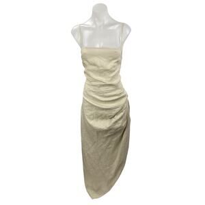 NA-KD Beige Cream Sleeveless Cami Tank Ruched Asymmetric Maxi Dress Size 10